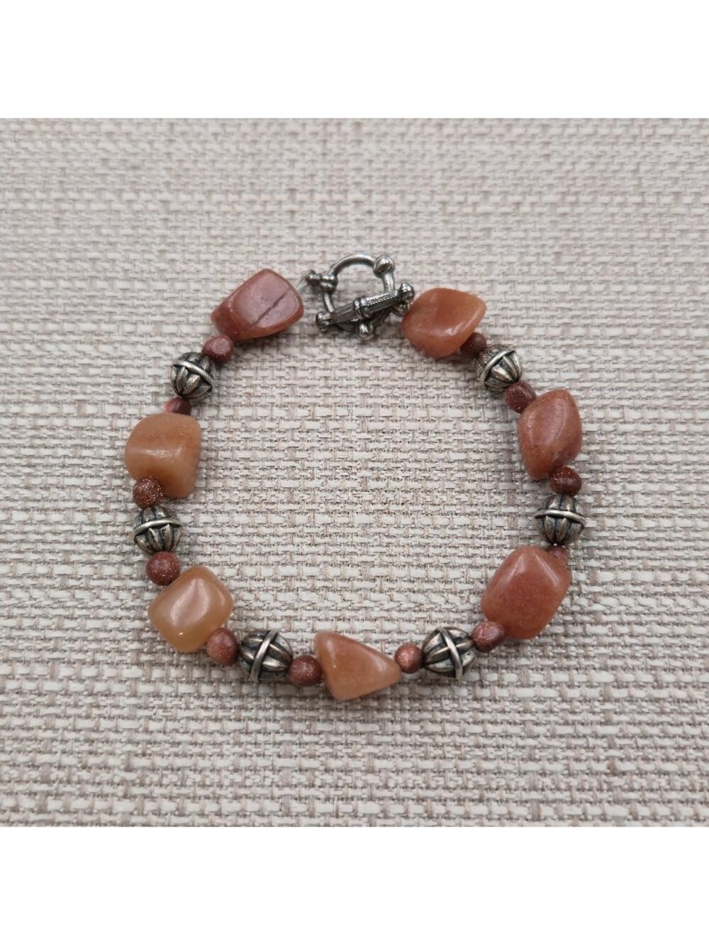 8 Inch Chunky Carnelian and Goldstone Bracelet B1252